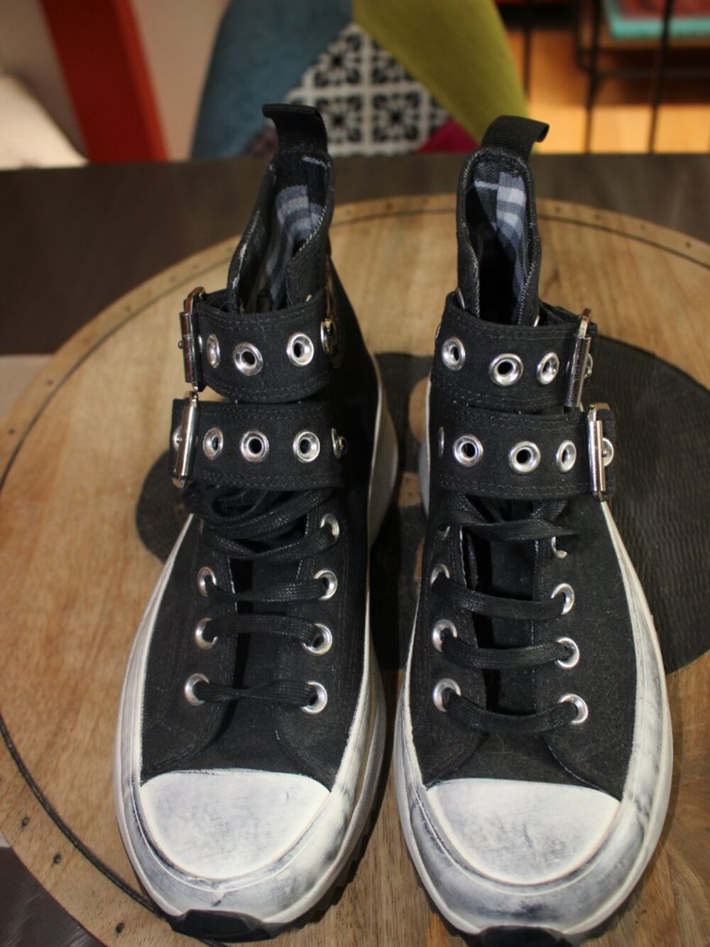 NEW Converse All Star Punk Unisex Platform Sneakers Black Straps M7 W8.5 RARE